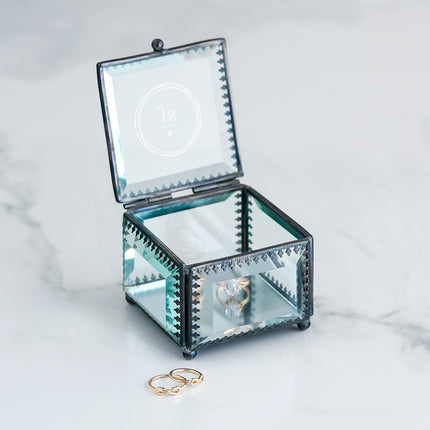 Vintage Inspired Glass Jewelry Box - Modern Monogram Etching