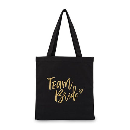 Team Bride Black Canvas Tote Bag Tote Bag with Gussets - Large