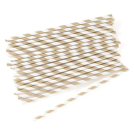 Metallic Gold Candy Striped Paper Straws