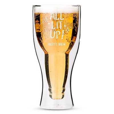 Personalized Double Walled Beer Glass All Lit Up! Printing White