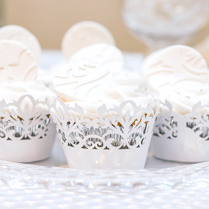 White Shimmer Damask Cupcake Wrapper