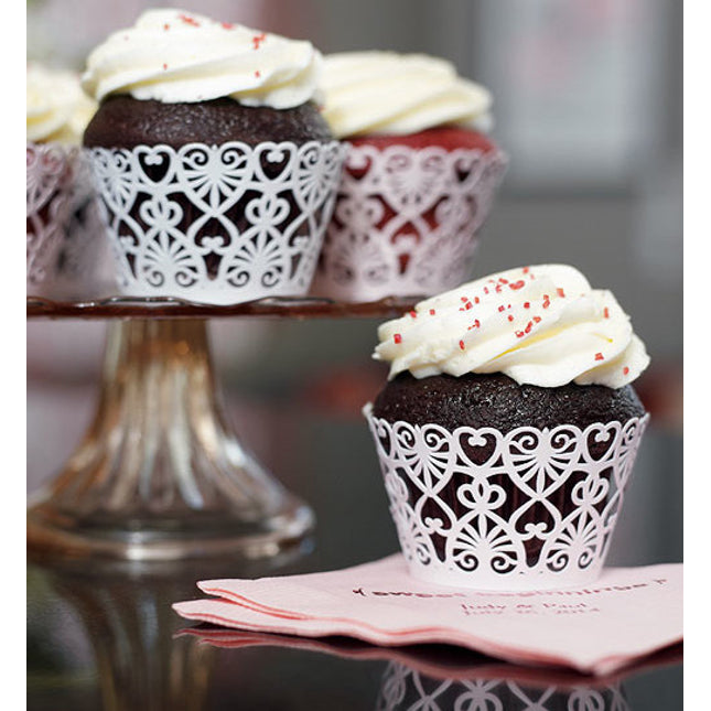 Decorative Cupcake Wrappers with Lace Heart Details