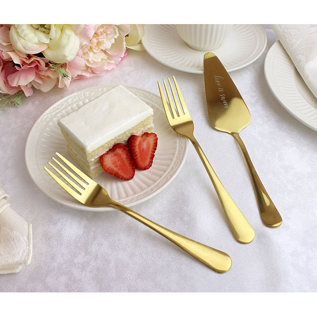 Gold Colored "Love is Sweet" Server with Forks