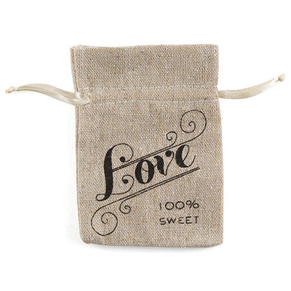 Mini Linen Drawstring Pouch with Love Print 100% Sweet