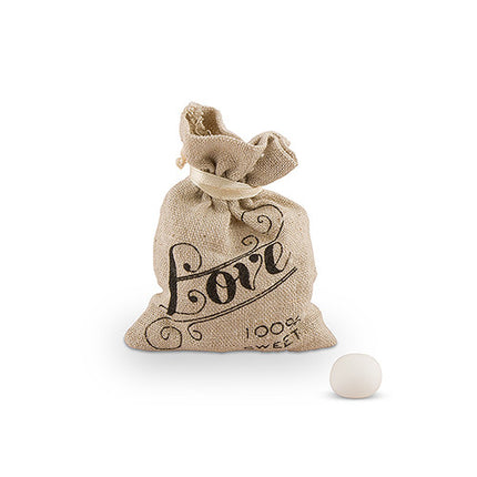 Mini Linen Drawstring Pouch with Love Print (Pack of 12)