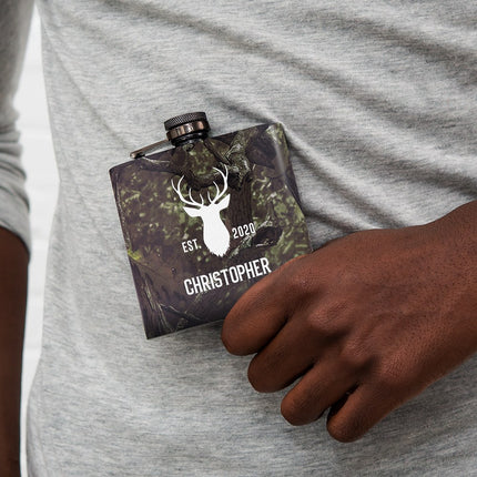 Personalized Camo and Deer Hip Flask