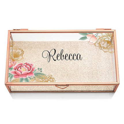Floral Rose Gold Personalized Glass Jewelry Box