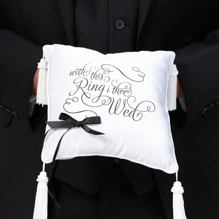 Black and White With This Ring I Thee Wed Ring Pillow