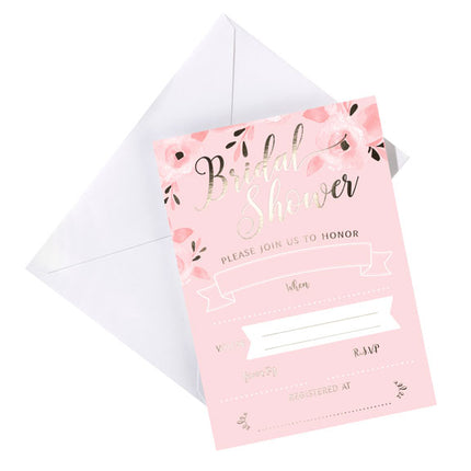 Bridal Shower Party Invitations Pink and Gold (Pack of 8)