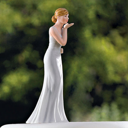 Bride Blowing Kisses to Her Groom Wedding Cake Topper