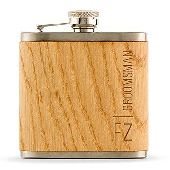 Personalized Wood Flask with Vertical Text and Initials