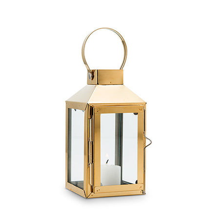Gold Decorative Candle Lantern with Glass Panels