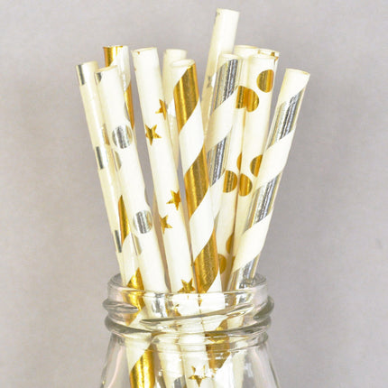 Metallic Gold or Silver Foil Paper Party Straws