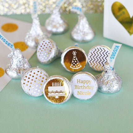 Personalized Metallic Foil Hershey's Kisses Labels Trio (Set of 108) - Birthday