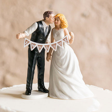 Pennant Sign Bride And Groom Porcelain Wedding Cake Top