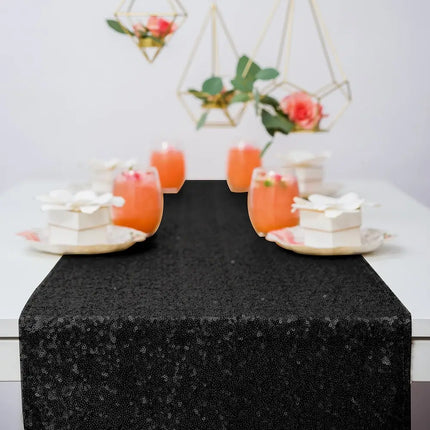Sparkly Black Sequin Table Runner For Reception Decoration