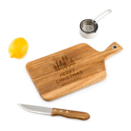 Personalized Wooden Paddle Cutting and Serving Board with Engraved Winter Pines
