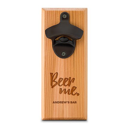 Cedar Wood Wall Mount Bottle Opener - Beer Me Etching
