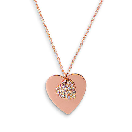 Crystal Double Swing Heart Necklace - Matte Rose Gold