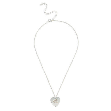 Crystal Double Swing Heart Necklace - Silver