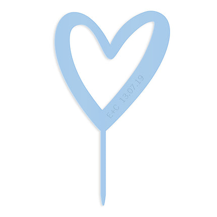 Personalized Mod Heart Acrylic Cake Topper - Pastel Blue