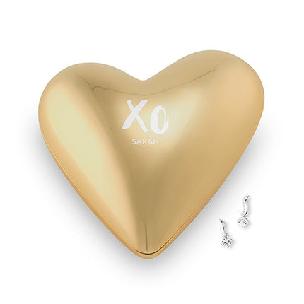Gold Modern Heart Jewelry Box - XO with Line of Text Etching