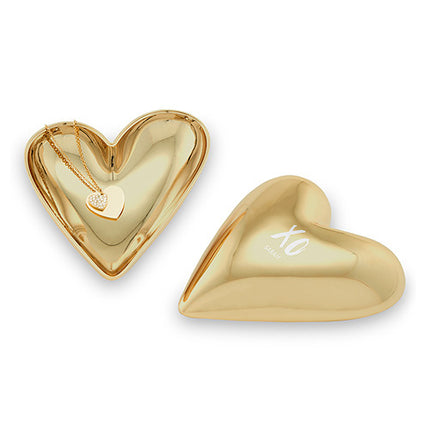 Gold Modern Heart Jewelry Box - XO with Line of Text Etching