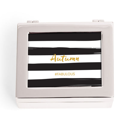 Personalized Black and White Striped Print Jewelry Box