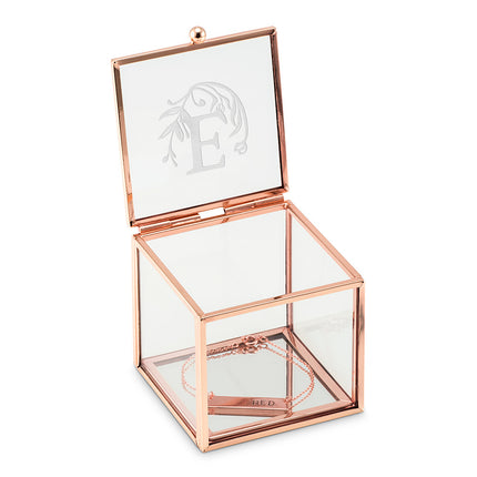 Small Glass Jewelry Box with Rose Gold - Modern Fairy Tale Etching