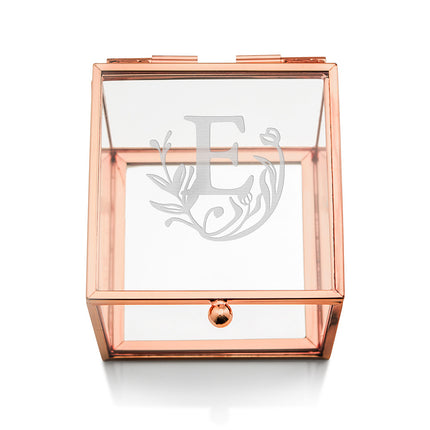 Small Glass Jewelry Box with Rose Gold - Modern Fairy Tale Etching
