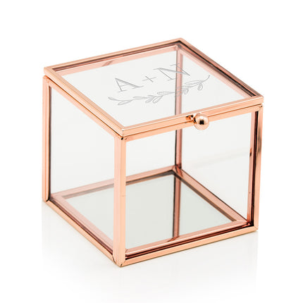 Garland and Initials Personalized Rose Gold and Glass Jewelry Box