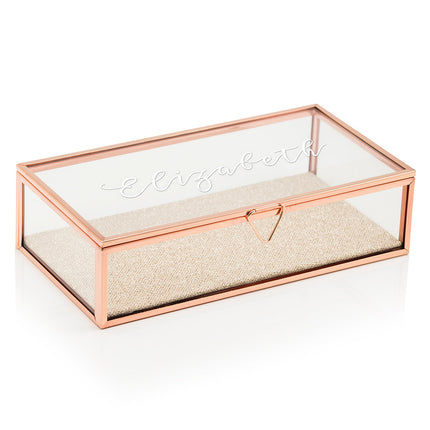 Personalized Glass Jewelry Box with Rose Gold - Elegant Calligraphy Printing