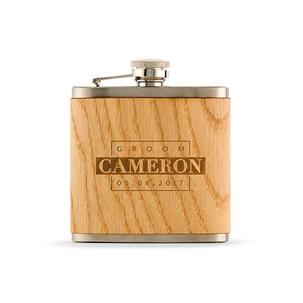 Personalized Groom Oak Wrapped Flask