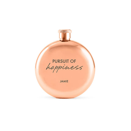 Polished Rose Gold Hip Flask - Pursuit of Happiness Etching