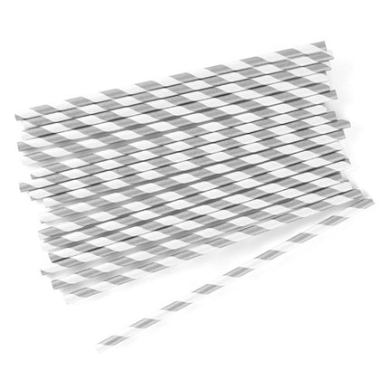 Metallic Silver Candy Striped Paper Straws