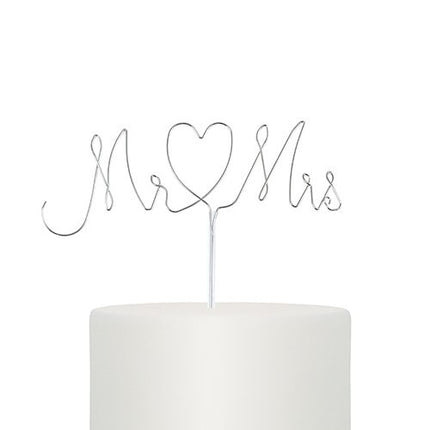 Mr. & Mrs. Twisted Wire Cake Topper - Silver