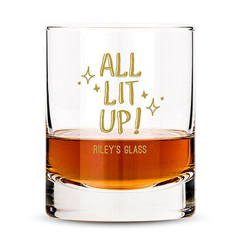 Personalized Whiskey Glasses with All Lit Up! Printing Gold