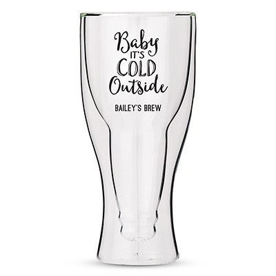 Personalized Double Walled Beer Glass Baby It's Cold Outside Printing Black