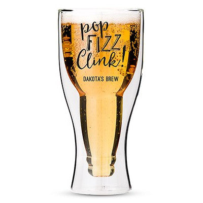Personalized Double Walled Beer Glass Pop Fizz Clink! Printing Black