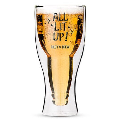 Personalized Double Walled Beer Glass All Lit Up! Printing Black