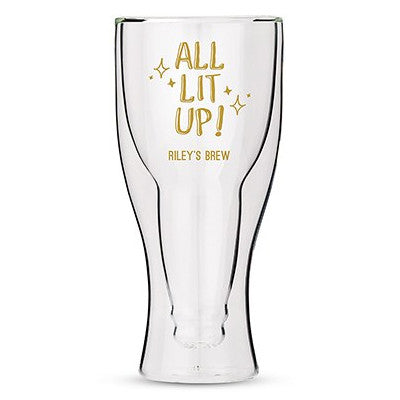 Personalized Double Walled Beer Glass All Lit Up! Printing Gold