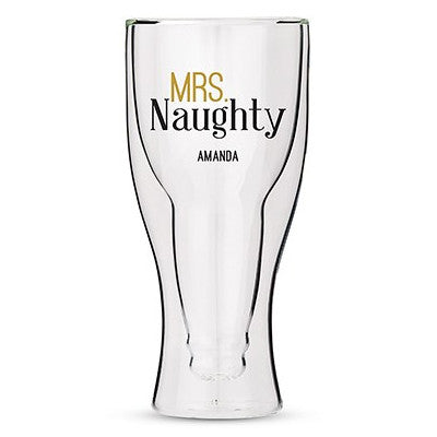 Personalized Double Walled Beer Glass Mrs. Naughty Print