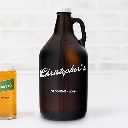 Personalized with Name Amber Glass Growler with Lid