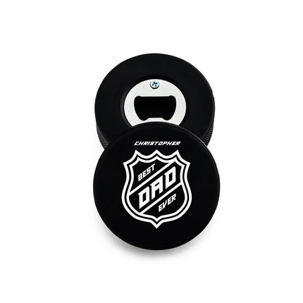 Best Dad Ever Custom Hockey Puck Gift with Bottle Opener