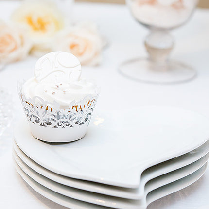 White Shimmer Damask Cupcake Wrappers