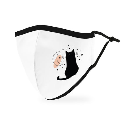 Cloth Face Mask with Black Cat and Moon Print