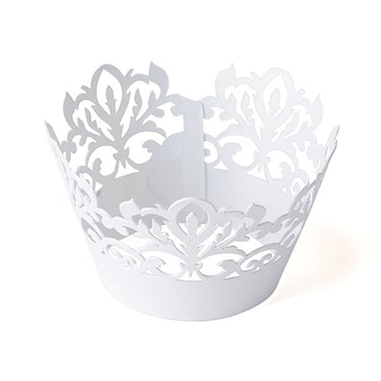 White Damask Cupcake Wrappers Weddings and Parties