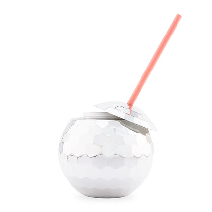 Bridal Party Disco Ball Tumbler Cup in Silver with Pink Straw
