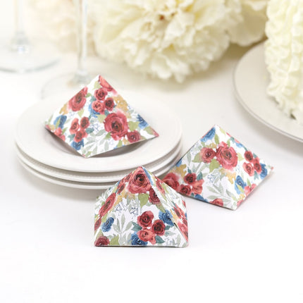 Floral Pyramid Wedding Party Favor Box (Pack of 25)