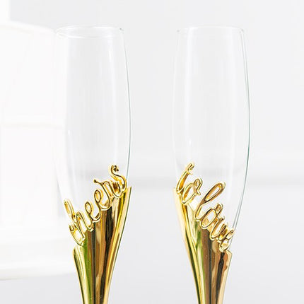 Personalized Gold Cheers Toasting Flutes Glass Set